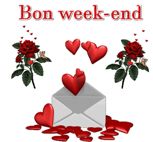 Gif animé bon week-end coeurs et roses
